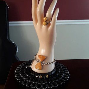 Chain Bracelet.  Stud Earrings. Ring size 7,5. Soviet time Melchior Set